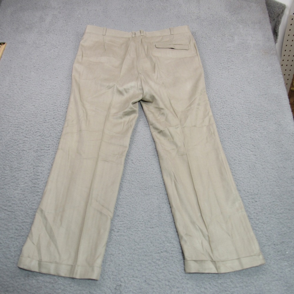 Feldini Mens 100% Silk Herringbone Pleated Dress Pants Taupe Cuffed 35x27 - Picture 4 of 7